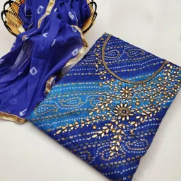 HERE&NOW Bandhani Printed Gotta Patti Cotton Jacquard Unstitched Dress Material-picture-41