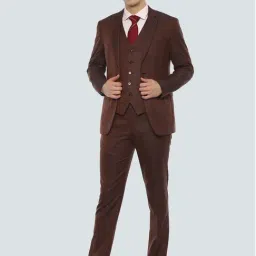 Louis Philippe Maroon Slim Fit Self Pattern Three Piece Suit-image-34