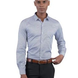 Turtle Light Blue Cotton Slim Fit Printed Shirt-image-59