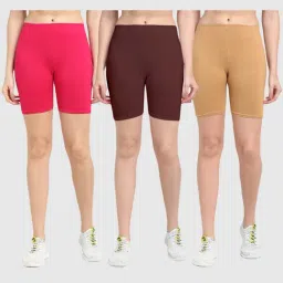 Gracit Pink & Brown Cotton Sports Shorts - Pack Of 3-image-46