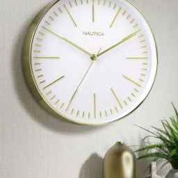 NAUTICA Glossy White & Gold Plastic Modern Wall Clock With Quartz Silent Sweep Technology-image-80