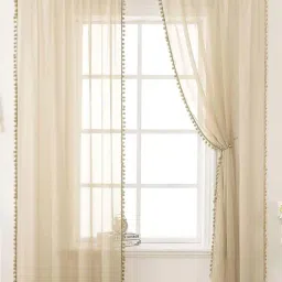 Urban Space Beige Polyester 5 Ft. Window Curtain With Rod Pocket - Set of 2-78