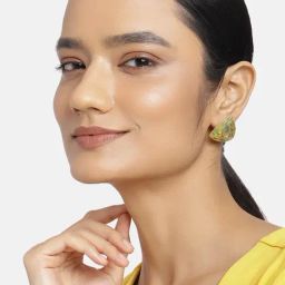 Estele Gold-Plated Green Triangular Shaped Stud Earrings for Women-32