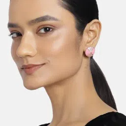 Estele Gold-Plated Pink Enamel Stud Earrings for Women-16