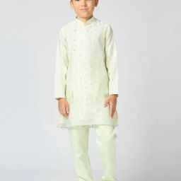 Kids Island Boys Green Cotton Silk Zari Kurta Sets-picture-39