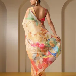 Swtantra Multicolor Printed Viscose Chinon Saree With Unstitched Self Blouse image 2