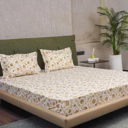 Urban Space Serene Brown Cotton 200 TC King Size Bedsheet With Pillow Covers-image-23