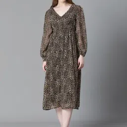 Oxolloxo Brown Animal Print Midi Dress-image-39