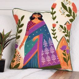 STITCHNEST Cream-Coloured & Purple Floral Square Cushion Cover-image-19