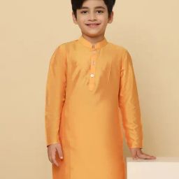 KISAH Orange Solid Full Sleeves Kurta-image-15