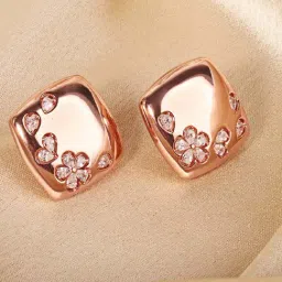 The Real Effect London The Opalia Rose Gold Plated Square Silver Earrings-image-44