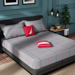 Nautica Northsail Steel Grey 150 TC Cotton King Bedsheet with 2 Pillow Covers-picture-20