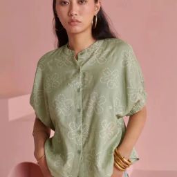 Prakriti Jaipur Green Gul Bandhej Oversized Shirt-image-47