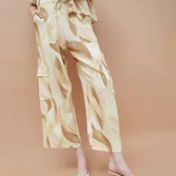Ginger By Lifestyle Beige Regular Fit Printed Trousers-image-15