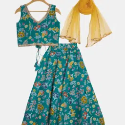 studiorasa Girls Green Cotton Embellished Lehenga Set-picture-46