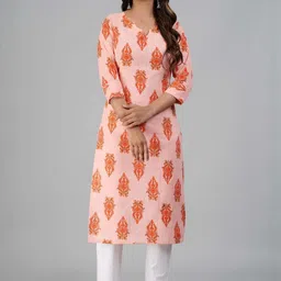 Indiwest Pink Floral Printed Straight Cotton Kurta-picture-16