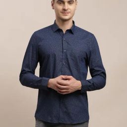 Turtle Blue Cotton Slim Fit Printed Shirt-picture-31
