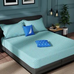 Nautica Northsail Blue & Green 150 TC Cotton King Bedsheet with 2 Pillow Covers-image-94