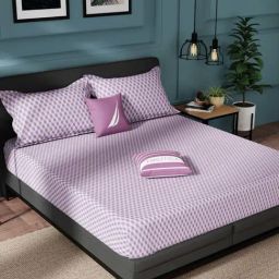 Nautica Northsail Lilac 150 TC Cotton King Bedsheet with 2 Pillow Covers-image-93