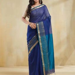 Fabindia Blue Woven Design Sarees-picture-17