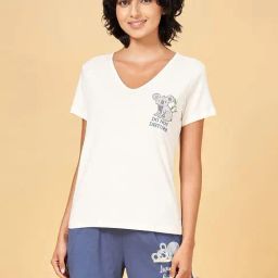 Dreamz by Pantaloons White & Blue Cotton Printed T-Shirt Shorts Set-picture-10