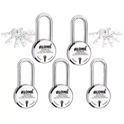 ALONE LOCKS Round 65 mm Alloy Steel Chrome 12 Same Keys Double Locking Padlock (Pack of 5)-0