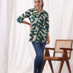 Kaftanize Green Printed Comfort Fit Shirt-image-39