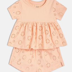 MINI KLUB Girls Self Design Round Neck Pure Cotton Top With Shorts-picture-7