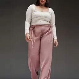 FREAKINS Women Straight Fit High-Rise Pleated Curve Tie-Up Korean Trousers-image-11