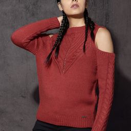 RDSTR Women Rust Red Solid Cold-Shoulder Pullover-image-90