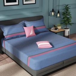 Nautica Northsail Blue & Black 150 TC Cotton King Bedsheet with 2 Pillow Covers-image-30