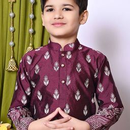 NFC CREATION Boys Ethnic Motifs Printed Regular Dupion Silk Kurta with Pyjamas image 3
