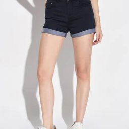 SHOWOFF Dark Blue Denim Slim Fit Shorts-image-29