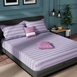 Nautica Northsail Purple 150 TC Cotton King Bedsheet with 2 Pillow Covers-image-3