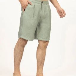 Lela Green Viscose Blend Regular Fit Textured Shorts-11