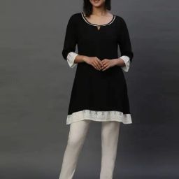 Aurelia Black Woven Pattern A Line Short Kurti-picture-17