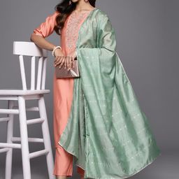 Gerua By Libas Women Floral Yoke Design Regular Sequinned Kurta with Trousers  With Dupatta-picture-16