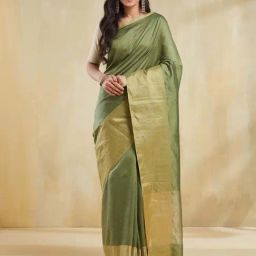 Fabindia Green Woven Design Sarees-picture-45