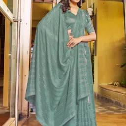 Satrani Pastel Green Embellished Saree With Unstitched Blouse-picture-6