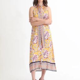RAREISM Yellow Polyester Printed Sleeveless Dress-image-87