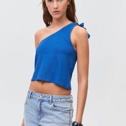 MANGO One Shoulder with Bow Detail Pure Cotton Fitted Top-image-32