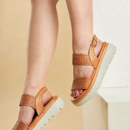 Peach Flores Women's Tan Back Strap Wedges-image-97