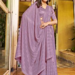 Satrani Purple Embellished Saree With Unstitched Blouse-image-70