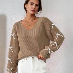 Blooming Tales Women Self Designed V Neck Full Sleeve Sweater-picture-33