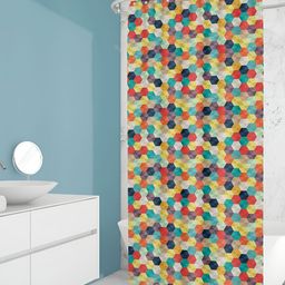 ArtzFolio Yellow & Blue Geometric Printed WaterProof Shower Curtain-image-76