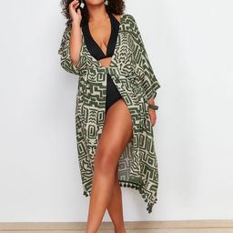 Trendyol Women Printed Open Front & Belt  Robe-2