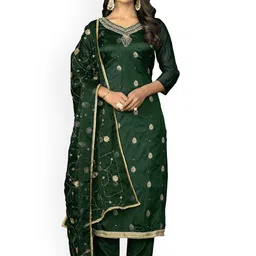 HERE&NOW Ethnic Motifs Woven Design Beads And Stones Organza Unstitched Dress Material-image-35