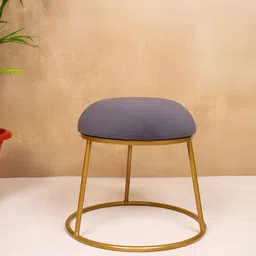 Decoghar Grey & Gold-Toned Round Shaped Upholstered Metallic Stool-8