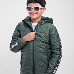 Pine Kids Full Sleeves Padded Jacket with Hood for Moderate Winter - Olive Green-image-19