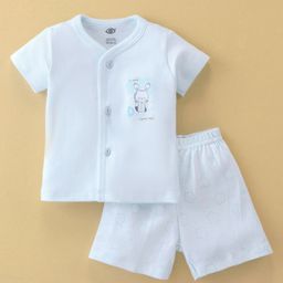 Zero Interlock Knit Half Sleeves Night Suit With Bunny Print - Blue-picture-24